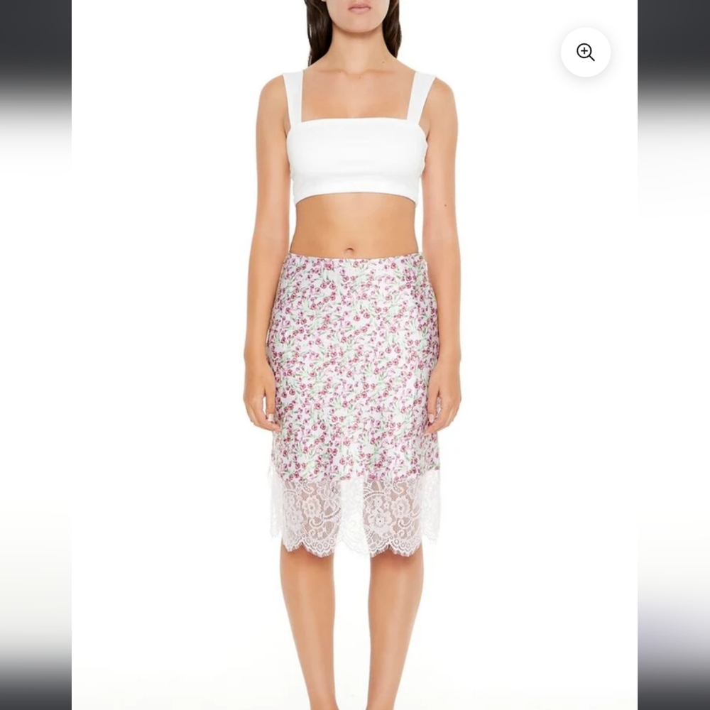 2/$20 Forever 21 Floral Lace Trim Slip Midi Skirt - Size Small